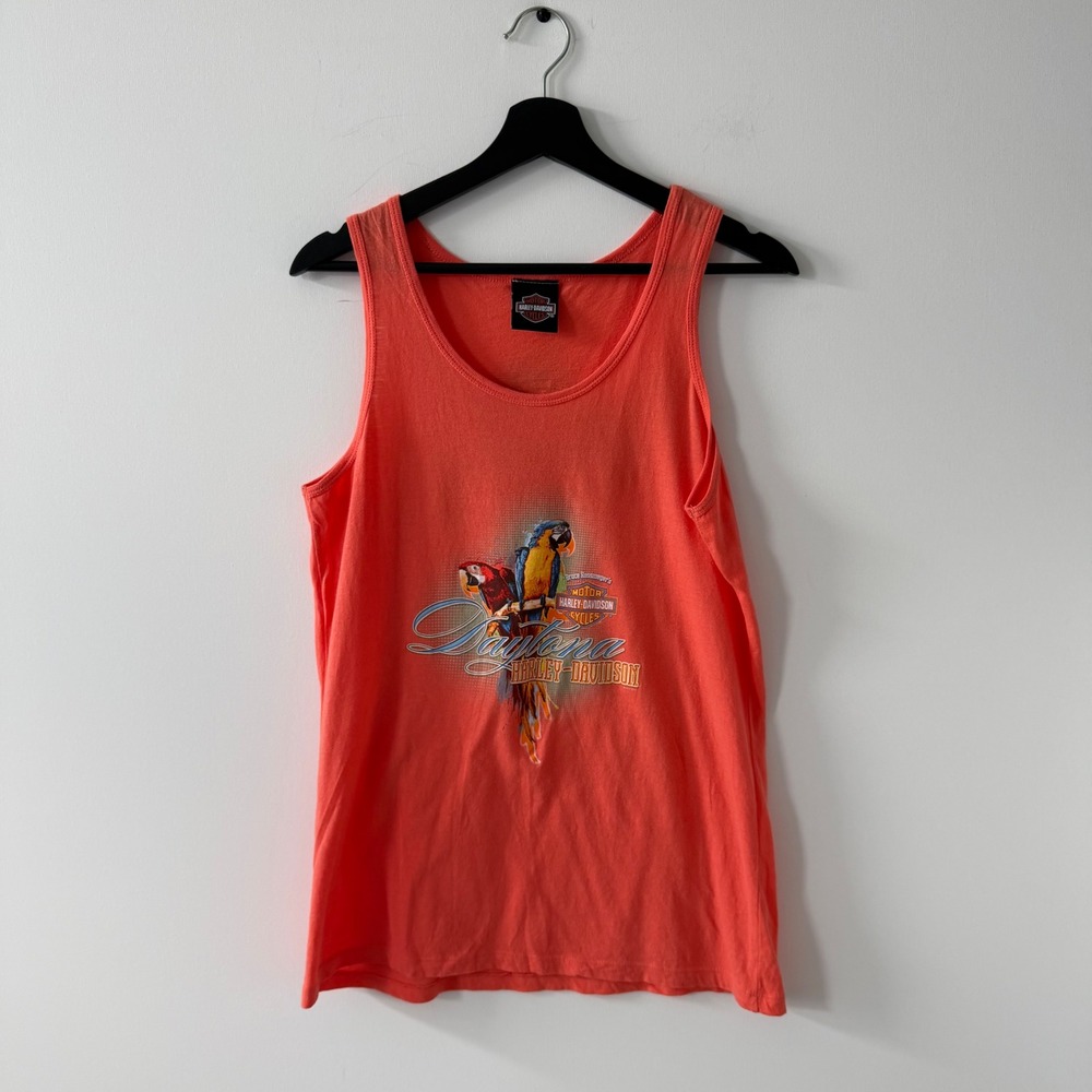 Harley-Davidson Daytona Beach Parrot Graphic Tank Top Coral Orange Mens Small